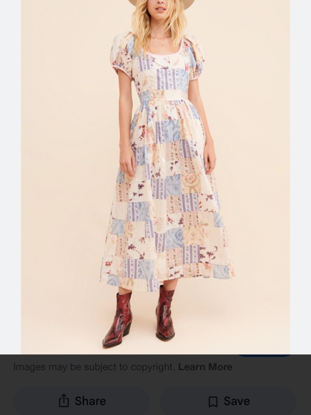 LoveShackFancy Patchwork Maxi Dress in Cream and Blue